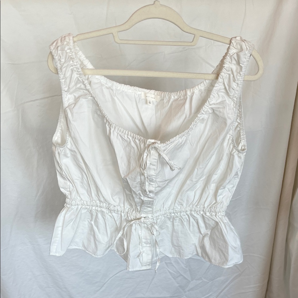 😻5for$15😻All:Row Crisp cotton Sleeveless Peplum Peasant top L